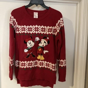 Disney Store Rojo Mickey Minnie Mouse Navidad Suéter Manga Larga Retro Adulto M - Imagen 1 de 7