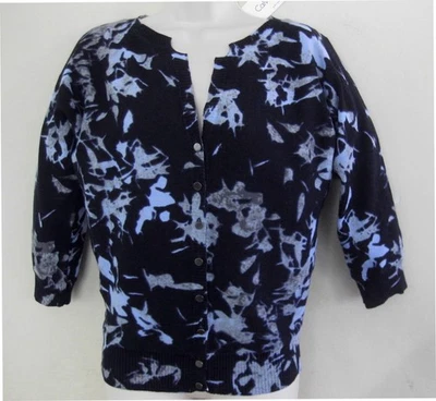 NUEVO CON ETIQUETAS Calvin Klein Cárdigan P Estampado Azul Marino Algodón Puro Claro Plata Botones Suéter Foto 1 de 4