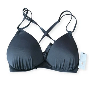 NWT Shade & Shore Bikini Top Womens 36C Underwire Push-Up Cross Tie Back Black - Picture 1 of 3