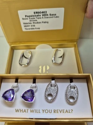 Aros con encanto aro reversible ER90462 “Apasionado con Sass” topacio púrpura/circonita cúbica Foto 1 de 4