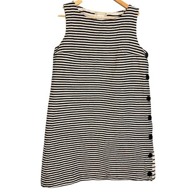 S Max Mara Striped Sleeveless Shift Dress Navy White Button Side Size 10 - Image 1 of 4