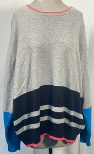 M&S Autograph Light Grey/Navy Blue/Dark Turquoise Cashmere Jumper Labelled UK 22 - Picture 1 of 9