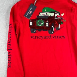 Vineyard Vines T Shirt Youth L Red Christmas Graphic print Long Sleeve New NWT - Picture 1 of 13