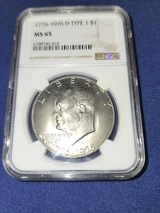 1776-1976 D TYPE 1 Eisenhower Dollar. NGC MS 65 - Picture 1 of 2