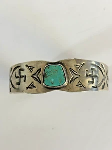 Bracciale Nativi Americani Navajo Rotanti Log ~ Argento/Turchese Epoca Fred Harvey - Foto 1 di 7