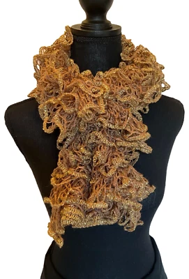 OBD Handmade, Hand Knit Gingerbread Metallic Sparkle, Lace Ruffle Dress Scarf - Image 1 of 4