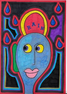 Original Drawing / Painting by Jay Snelling. Outsider Art Brut. Rain - Picture 1 of 1