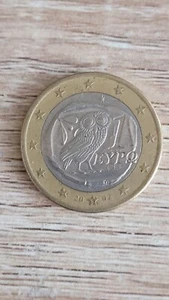 Pièce 1 euro 2002 hibou avec "s" dans l'étoile - Photo 1/3