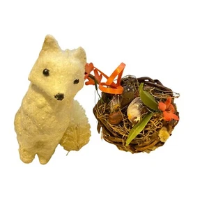 #3983 White Fox and bird nest clips ornaments   4 X 2 IN - Picture 1 of 12