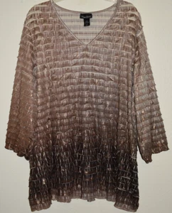 Maggie Barnes 3X Stretch Blouse Tiered Brown Gold Metallic Shimmer Pullover top - Picture 1 of 21
