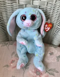 BNWT TY BEANIE BELLIES BLUFORD BUNNY RABBIT SOFT TOY PALE BLUE & MULTI NEW + TAG - Picture 1 of 4