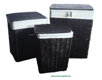 Wäschekorb weide schwarz  rechteckig Deckel Handgriff Bezug 3x Varianten - Bild 1 von 3