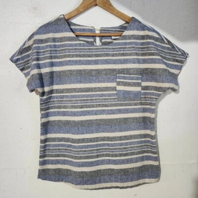 Top de mujer de lino Lux a rayas azul, blanco y gris manga corta talla XS Foto 1 de 4