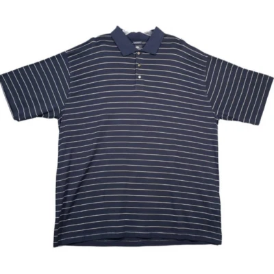 Pebble Beach Men's Size 2XL Polo Shirt Navy White Stripped 100% Cotton - Image 1 of 4