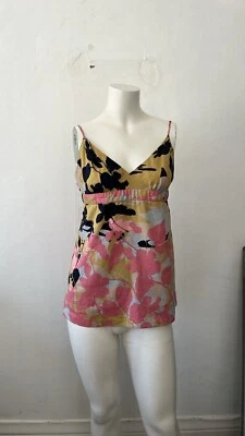 BCBG Maxazria Algodón Seda Floral Camisola Top M Tiras Cuello en V Oficina Fiesta Foto 1 de 4