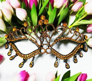 Amber Crystal Masquerade Mask, Masquerade Wedding, Black Mask, Halloween Mask - Picture 1 of 6