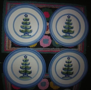 Rare Set of 4 Vintage M A Hadley Pottery CHRISTMAS TREE 8" Dessert Plates NEW! - Picture 1 of 16