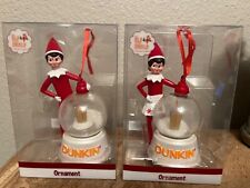2023 Dunkin Donuts Elf On The Shelf Girl & Boy Ornament Snow Globe Iced Coffee
