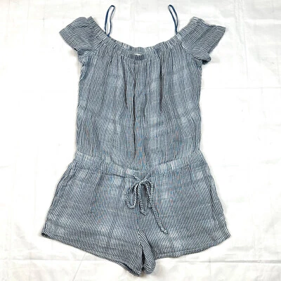 Mameluco corto con cordón de tela y piedra para mujer talla M gasa a rayas fuera del hombro Foto 1 de 4