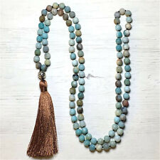 8mm Frosted Amazonite Gemstone 108 Beads Tassel Mala Necklace Lucky Colorful