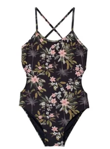 NWT Pilyq PQ 8 Girls Gap Ayah Cut Out 1Pc Black Pink flowers 118558 - Picture 1 of 2