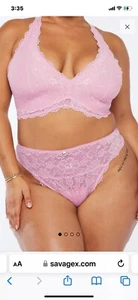 BNWT Savage X Fenty Unicorn lavender PINK Floral Lace Waist thong 1x - Picture 1 of 9