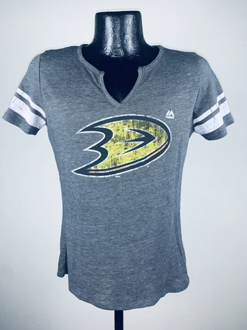 Women's Majestic Anaheim Ducks Heather Gray Tested V-Neck Tri Blend Tee Shirt XL Cover