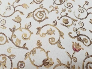 Seidiges florales Design weiche Farben beige/braun Stoffrest 47" lang antik - Bild 1 von 8