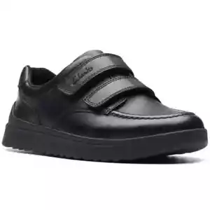 Clarks Goal Style Kids Boys School Shoes Black Leather - Picture 1 of 4