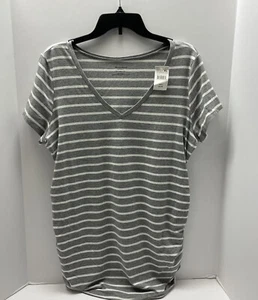 Motherhood Maternity Women’s S/S Gray White Striped Tee XL Ruched Sides NEW NWT - Picture 1 of 12
