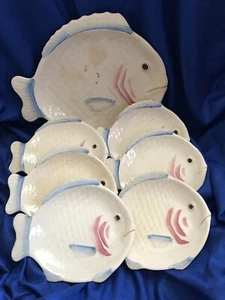 Platte & 6 Sushi Schalen in Fischform handbemalt Japan um 1940-50 Vintage selten - Bild 1 von 8