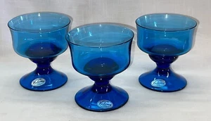 Vintage 3 Champagner Sherbet Richmond Blue Colony Stielgeschirr Gläser Original Etikett - Bild 1 von 9