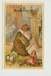 CARTOLINA BABBO CLAUS IN ABITO MARRONE BUON NATALE - REPLICA - Foto 1 di 2
