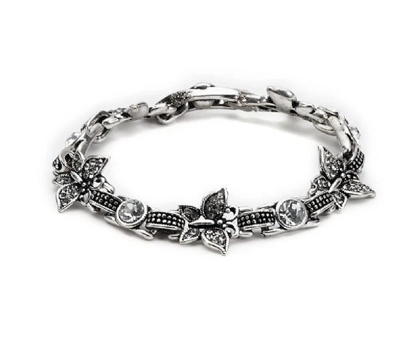 Damen Schmetterlings-Armband Antik-silber-farben Strass-Steine ca 19cm 54627 - Bild 1 von 1