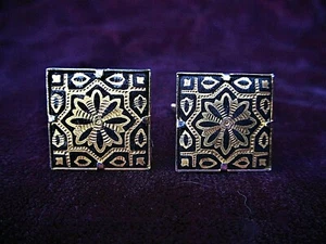 PAAR VINTAGE 1950ER JAHRE EINGELEGTE GOLD TOLEDO DAMASZENER MANSCHETTENKNÖPFE - SPANIEN - Bild 1 von 3