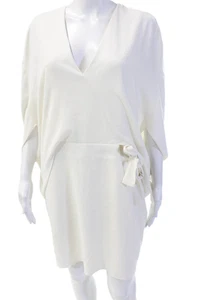 Halston Women Kaftan Wrap Dress White Mini Size 8 - Picture 1 of 6
