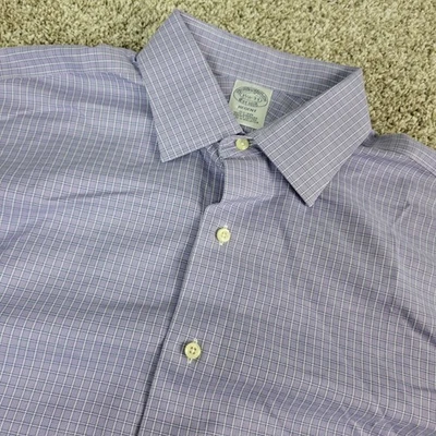 Puño francés Brooks Brothers Regent para hombre 15,5-33 púrpura a cuadros abotonados Foto 1 de 4