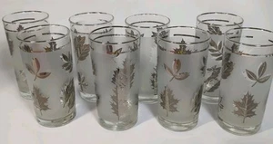 Libbey Silver Leaf frosted 14 Oz Tumblers glasses set 8 vintage MCM Mid Century - Picture 1 of 10