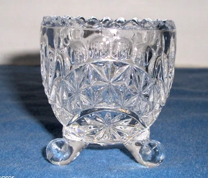 Crystal Floral, Thumbprint And Sawtooth Rim 3 Footed Toothpick Holder - Picture 1 of 7