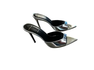 Black Suede StudioBrea Metallic Mules Peep Toe Pumps 41 - Picture 1 of 7