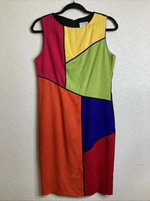 Vintage Kathryn Conover 80S Color Block Dress Mondrian Style Linen Blend Size 6 - Image 1 of 4