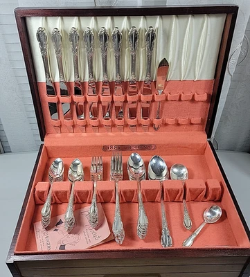 VTG 1881 Rogers Oneida Enchantment Flatware S.P. Service for 7 Tarnish Free Case - Image 1 of 4