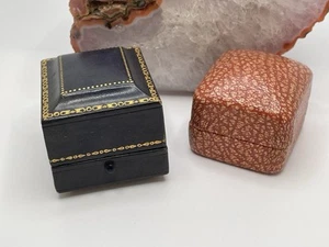2pc Antique Ring Presentation Box Lot Black Leather Push Button & Red Hinged - Picture 1 of 9