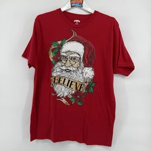 Holiday Time Santa “Believe” Red Christmas Graphic T-Shirt Men’s Large - Picture 1 of 6
