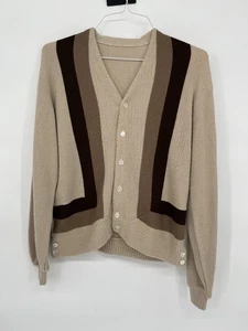 Vintage gestreifte Strickjacke 50er 60er Jahre Cardigan Pullover beige ohne Etikett keine Größe - Bild 1 von 5