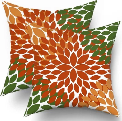 Fundas de Almohada Naranja Verde Salvia 18X18 en Dalias Flores Decoración Otoño Foto 1 de 4