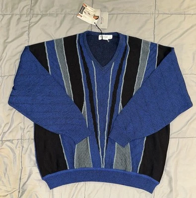 Vintage St Croix Knits Sweater Men Sz XL Wool Vneck Multicolor Grandpa Cosby NEW - Image 1 of 4