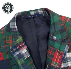 38 R Hickey Freeman Multi Color Canvas Cotton Patchwork Madras Blazer Made USA - Picture 1 of 13
