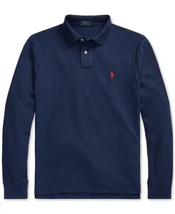 Polo Ralph Lauren Para Hombre Calce Clásico Manga Larga Azul Malla Polo - Imagen 1 de 4