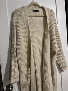 Zesica Strickjacke Damen Medium Pullover Taschen Waffelstrick kuschelig weiß - Bild 1 von 6